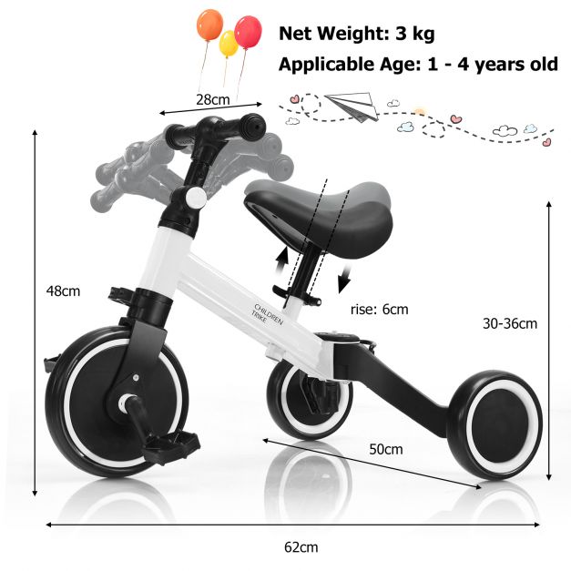 Balance Bike to Trike Convertible for 1-4 Year Old Kids