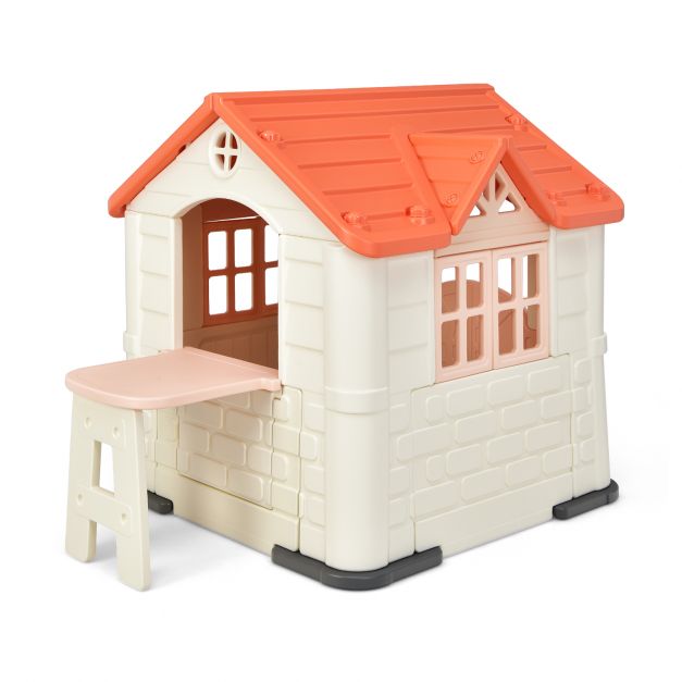 Children's Outdoor Play Cottage with Table & Pretend Food Accessories