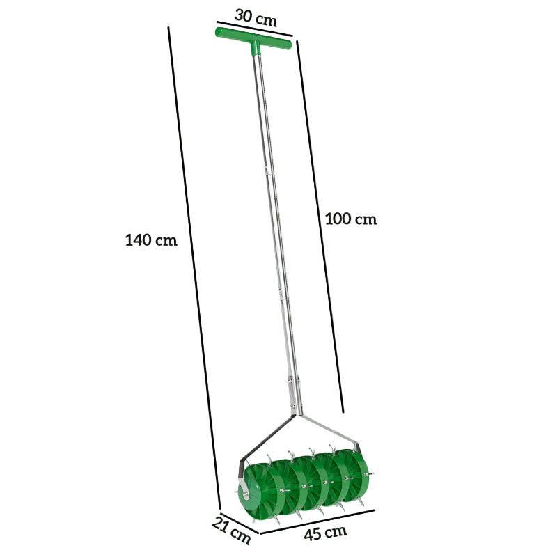 Durable Manual Lawn Aerator with Spike Roller, T-Bar Grip and Detachable Handle for Outdoor Lawn