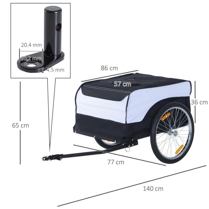 Bicycle Cargo Trailer – Storage Carrier with Hitch, White/Black