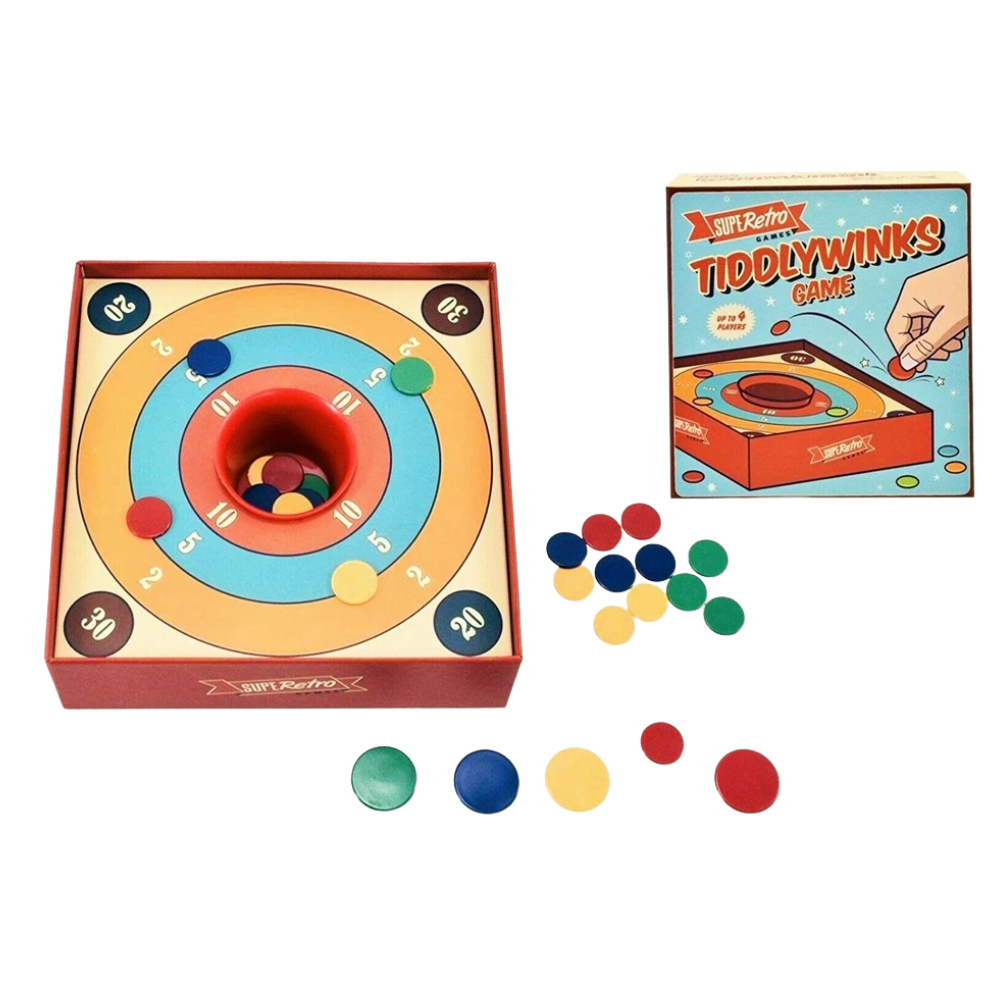 Traditional Retro Classic Games Set Glass Marbles Metal Jacks & Tiddlywinks