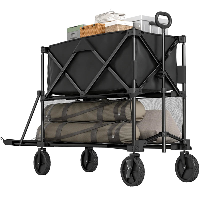 Double Decker Folding Festival Trolley Cart, 200KG & 350L Capacity, Collapsible, Black