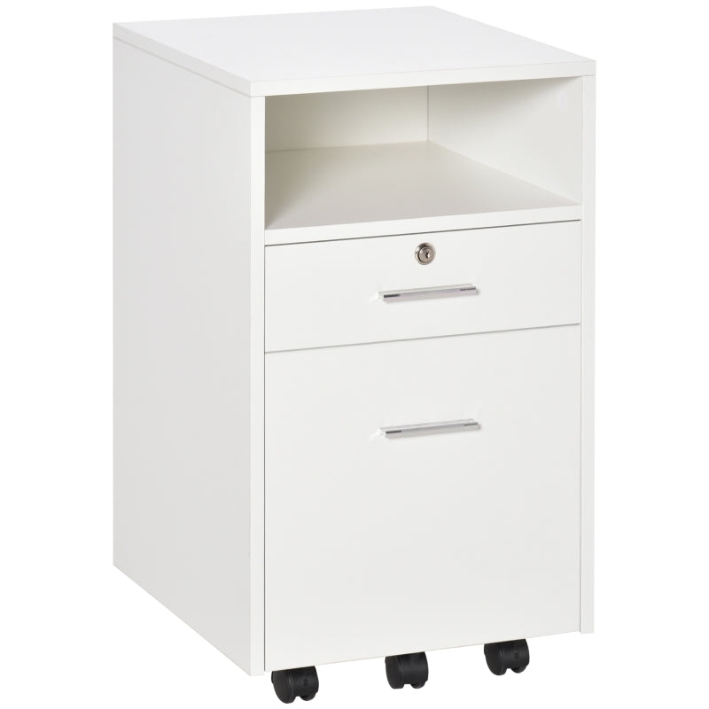 Mobile Filing Cabinet – Lockable 2 Drawers, White