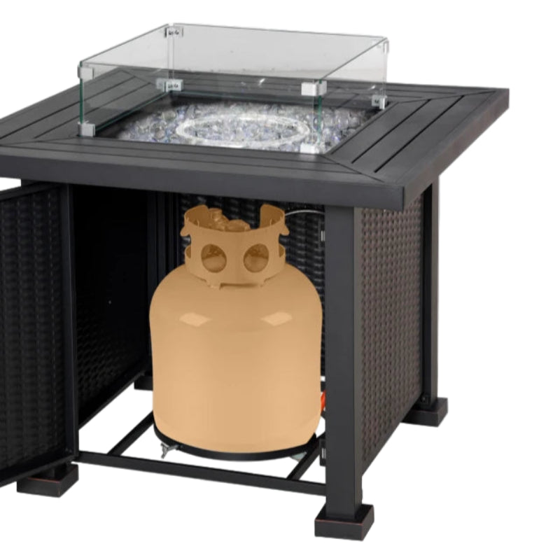 Smokeless Gas Fire Pit Table 50,000 BTU with Lid, Glass Screen, Black 81x81x64cm