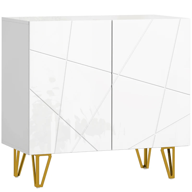 Luxe Modern Sideboard, White High Gloss Finish & Hairpin Legs