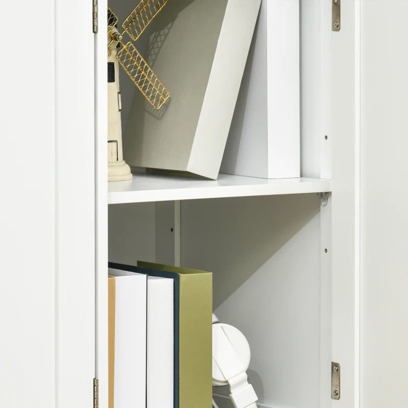 White Sideboard with Rubber Wood Top & Adjustable Shelves