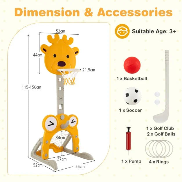 Kids 4-in-1 Basketball Hoop Activity Set for Indoor and Outdoor Play