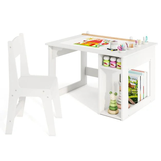 Toddler Art & Study Desk with Paper Roll and 4 Paint Cups