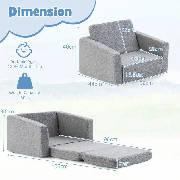Toddler Fold-Out Sofa Bed with Removable Washable Cover