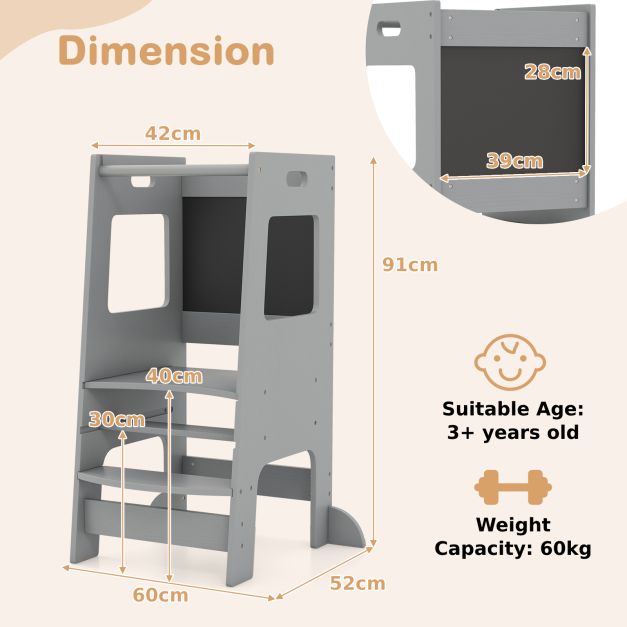 Kitchen Helper Step Stool for Toddlers with Chalkboard