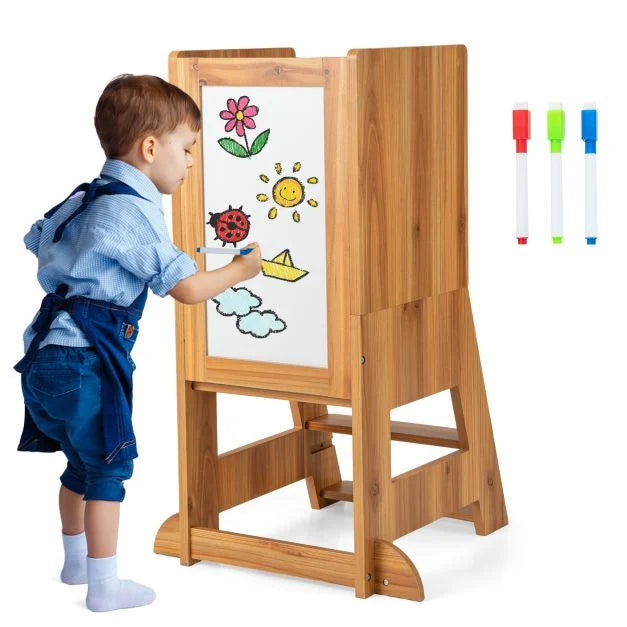 Kitchen Helper Stool for Toddlers with Whiteboard & Chalkboard