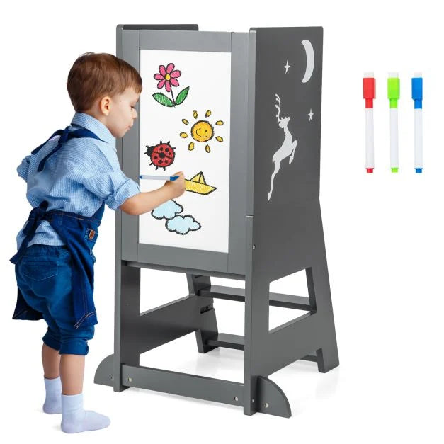 Kitchen Helper Stool for Toddlers with Whiteboard & Chalkboard