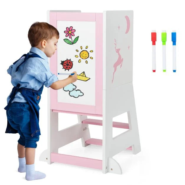 Kitchen Helper Stool for Toddlers with Whiteboard & Chalkboard