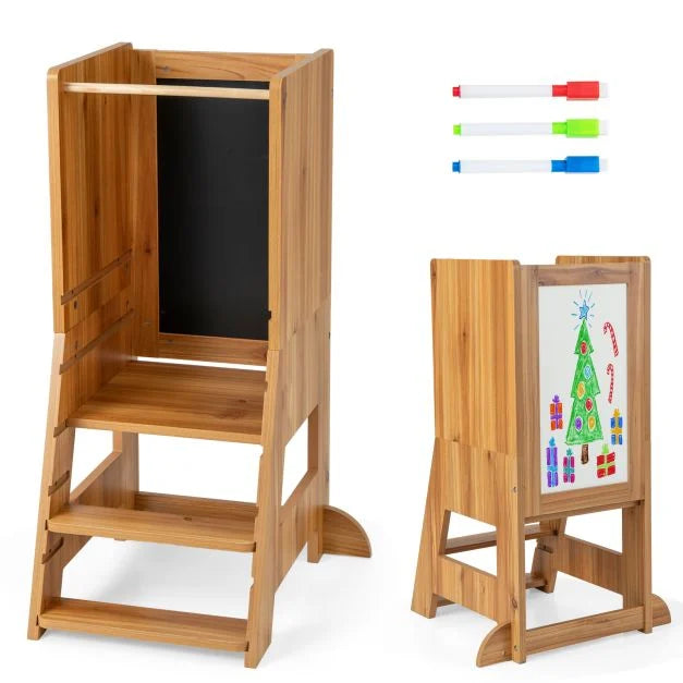 Kitchen Helper Stool for Toddlers with Whiteboard & Chalkboard