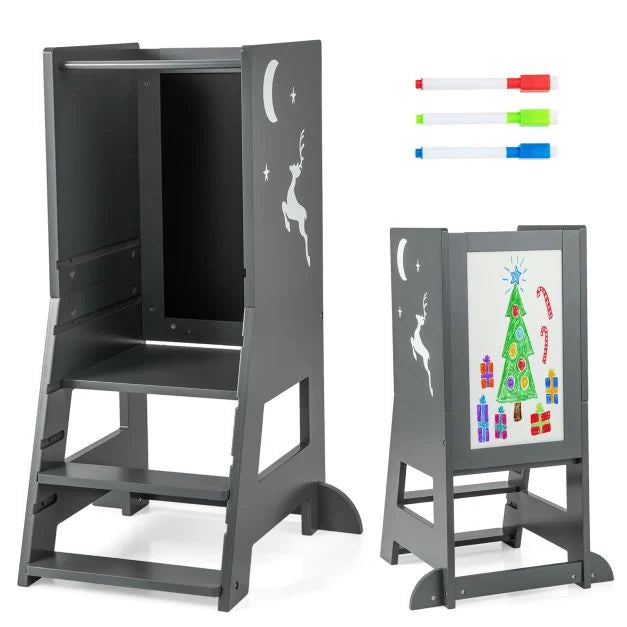 Kitchen Helper Stool for Toddlers with Whiteboard & Chalkboard