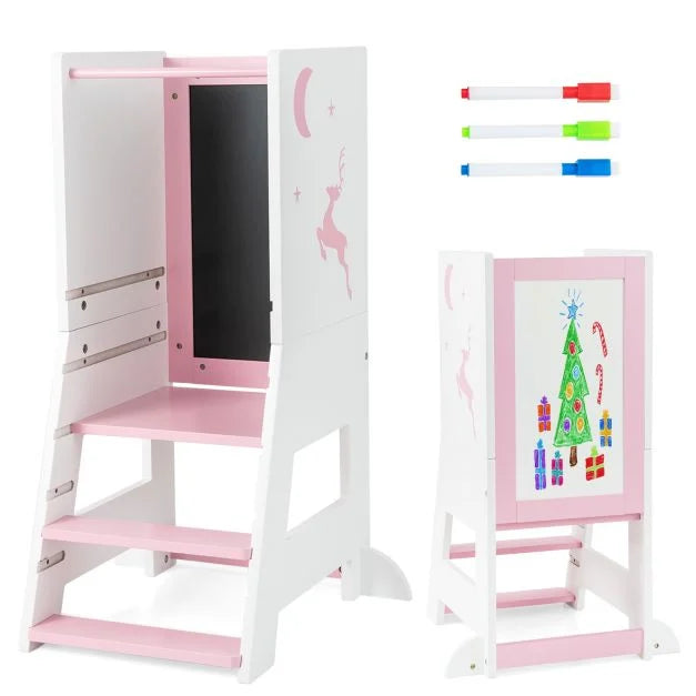 Kitchen Helper Stool for Toddlers with Whiteboard & Chalkboard