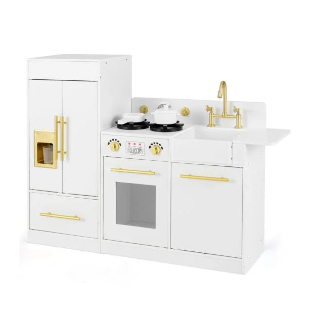Kids Wooden Kitchen Playset with Refrigerator, Stove, Sink, and Role-Play Fun
