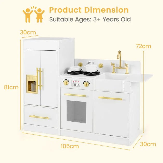 Kids Wooden Kitchen Playset with Refrigerator, Stove, Sink, and Role-Play Fun