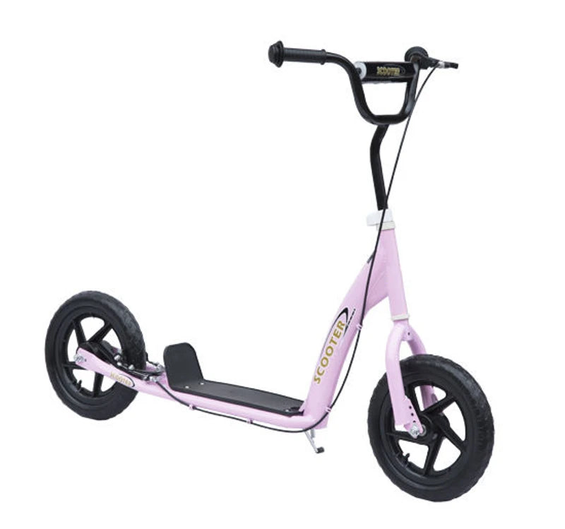 Pink Kids Scooter with 12" EVA Tires, Rear Brake, Big Wheels for Ages 5 to 12