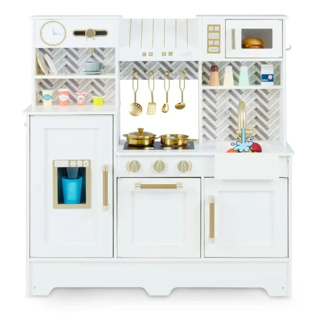 Kids Wooden Kitchen Playset with Coffee Station and Accessories