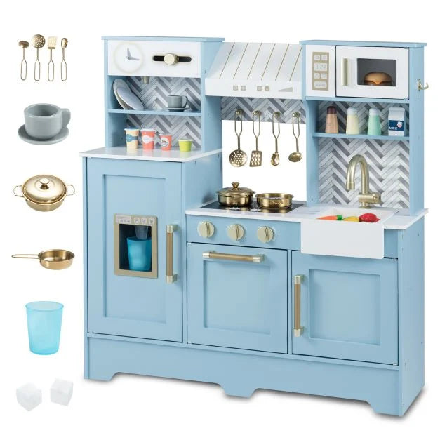 Kids Wooden Kitchen Playset with Coffee Station and Accessories