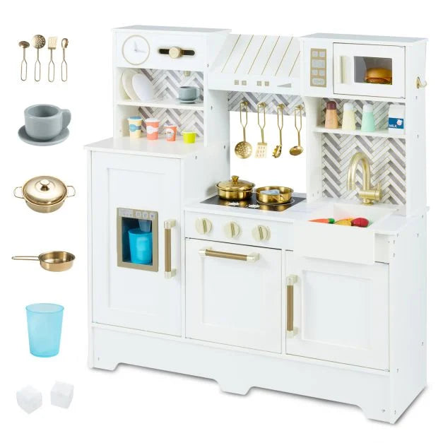 Kids Wooden Kitchen Playset with Coffee Station and Accessories