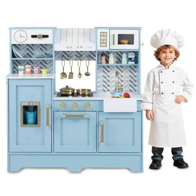 Kids Wooden Kitchen Playset with Coffee Station and Accessories