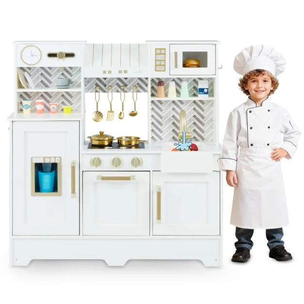 Kids Wooden Kitchen Playset with Coffee Station and Accessories
