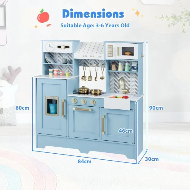 Kids Wooden Kitchen Playset with Coffee Station and Accessories