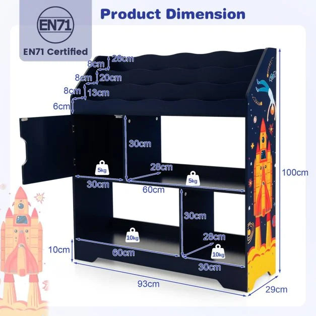 Toy Organizer Display Stand with Integrated Bookshelf for Kids