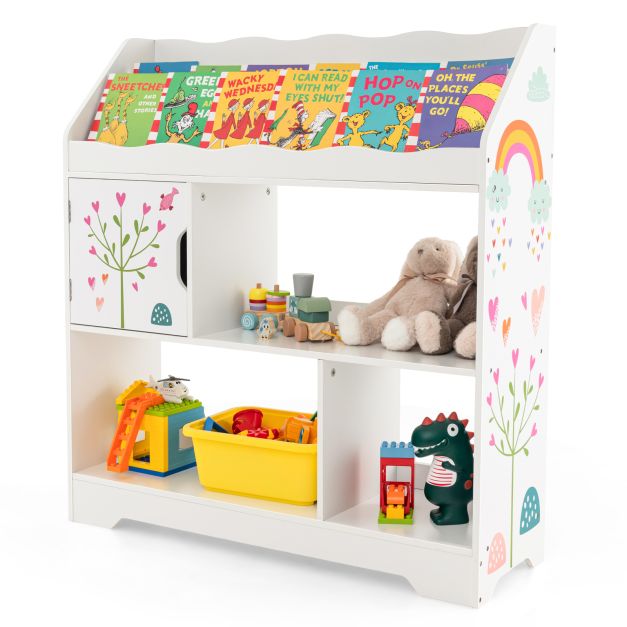 Toy Organizer Display Stand with Integrated Bookshelf for Kids