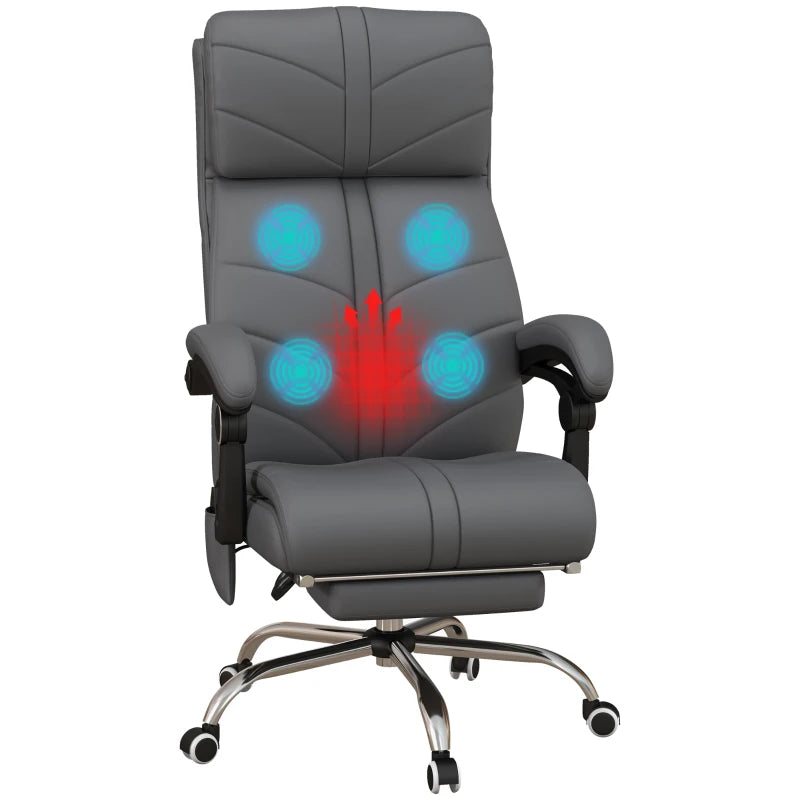 Grey Heated Massage Office Chair with Reclining & Footrest
