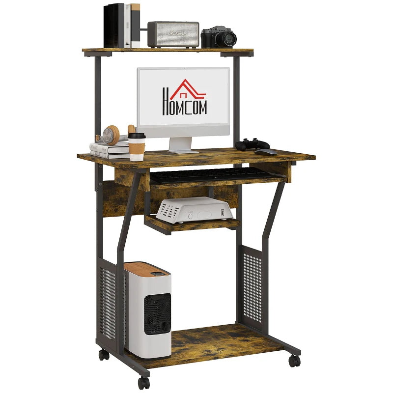Brown & Black Work Desk with Sliding Keyboard Tray