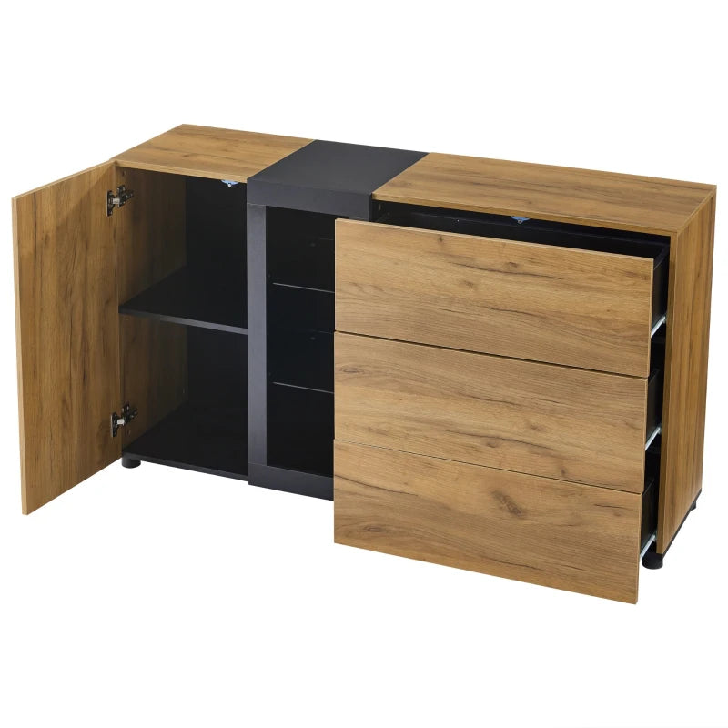 Stylish Modern Sideboard with LED Lighting, Drawers & Glass Shelves, 140cm