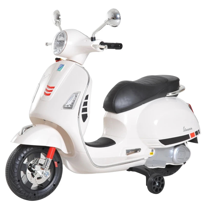 Stylish Kids Ride-On Vespa Scooter with LED Lights – White Toy Motorcycle
