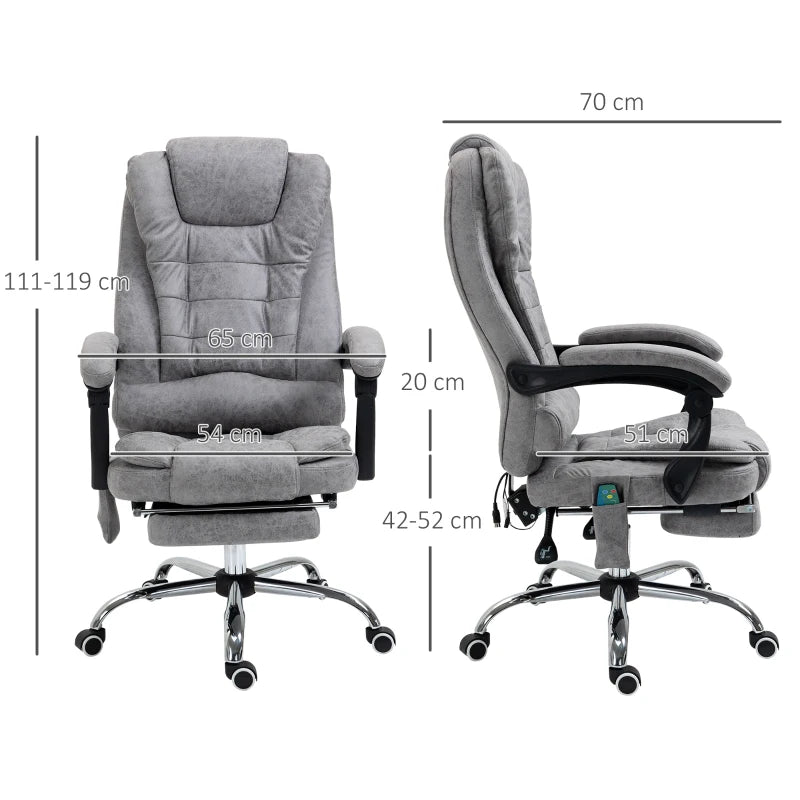 Grey Massage Office Chair – Heated, Reclining, Ergonomic with Footrest