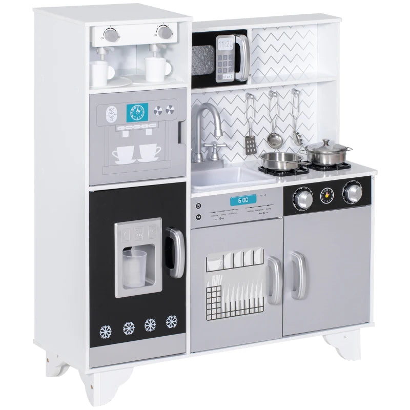 Kids Kitchen Playset with Sound, Ice & Coffee Maker, Microwave & Stainless Steel Utensils