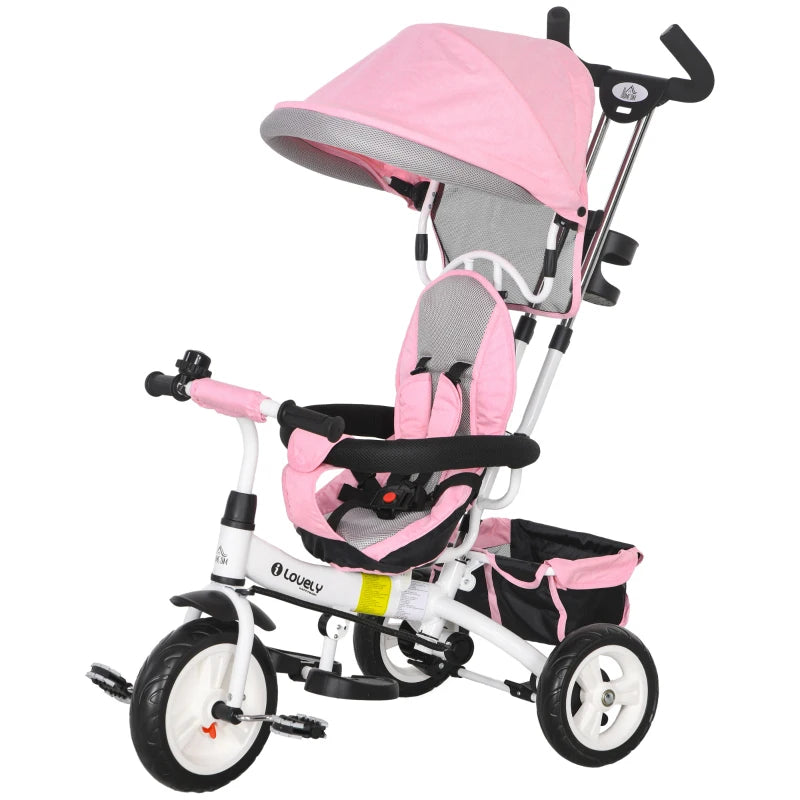 Multi-Function 6-in-1 Kids Tricycle with Canopy, Safety Belt & Storage, Ages 1-5