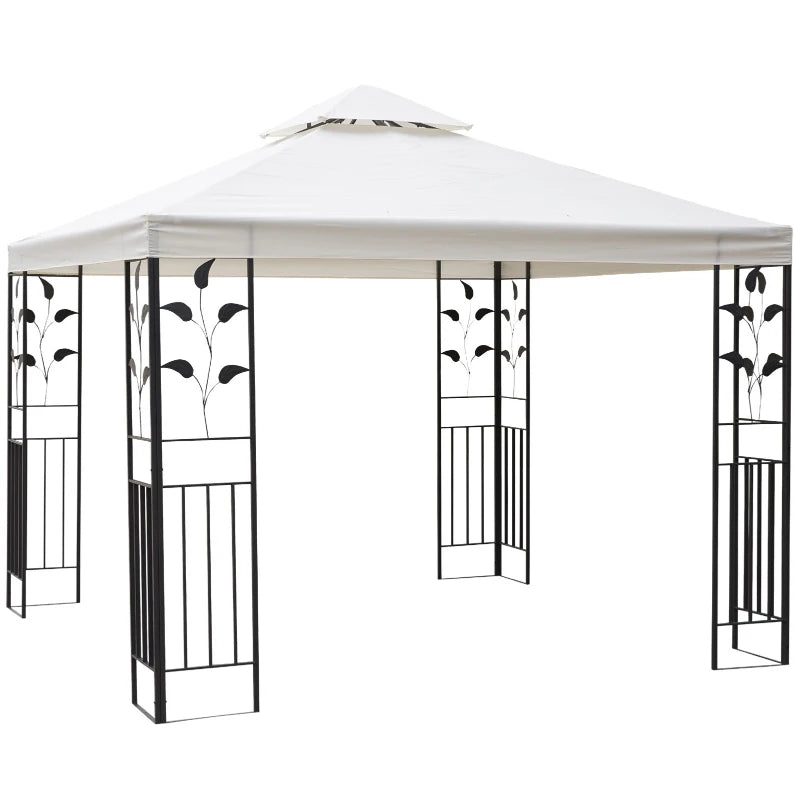 Decorative Cream Gazebo with 2-Tier Roof and Metal Frame for Patio or Garden, 3 x 3m