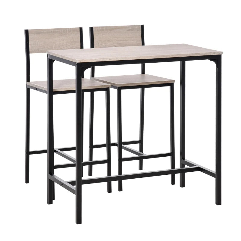 3-Piece Industrial Table & Stools Set, Oak Tone & Metal Frame