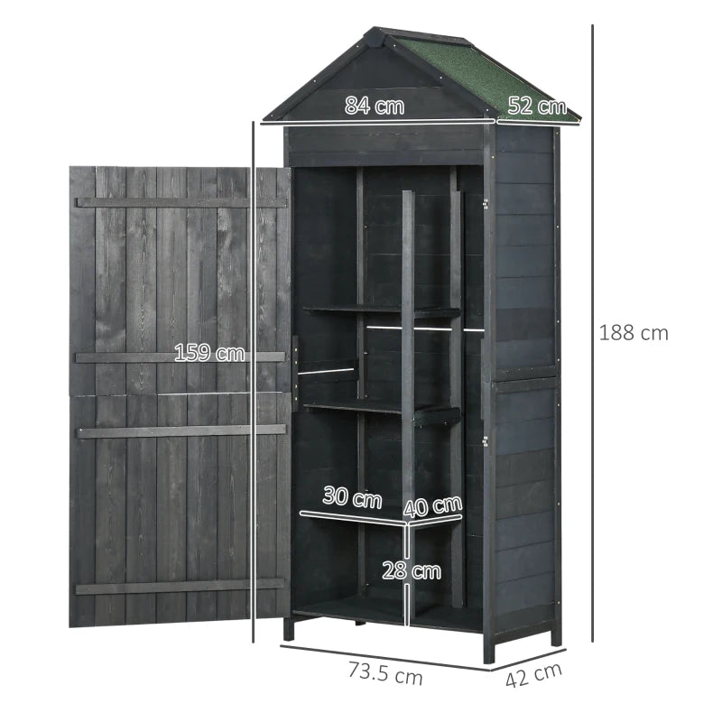 4-Tier Wooden Garden Shed with 3 Shelves & Lockable Double Doors Outdoor Storage, Grey