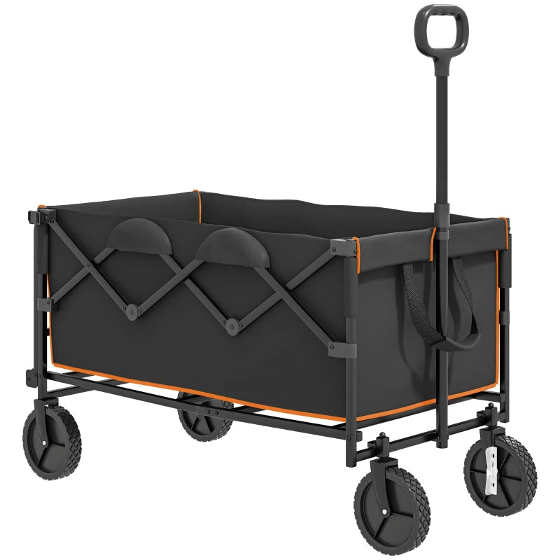 Folding 160L Festival Trolley with Tailgate, Adjustable Handle & Carry Bag – Black & Orange