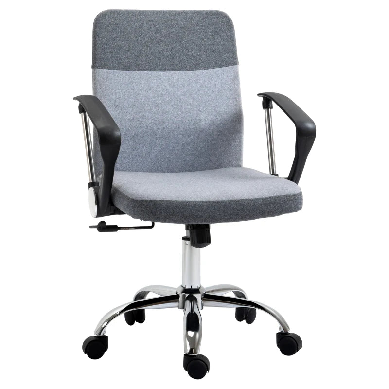 Grey Swivel Computer Chair with Wheels, Linen Fabric