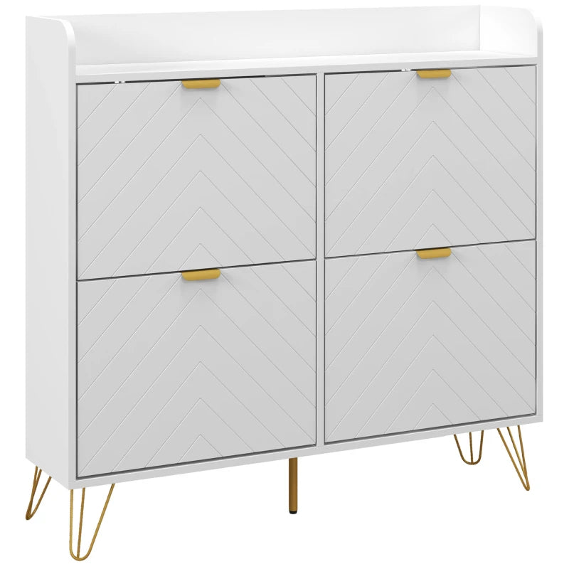 Slim Shoe Cabinet with Adjustable Shelf & 4 Flip Drawers