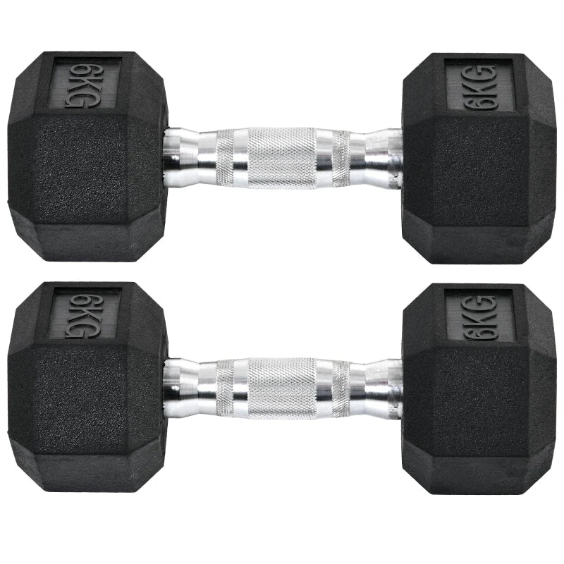 Hexagonal Dumbbells Pair – 2x6kg Rubber Coated