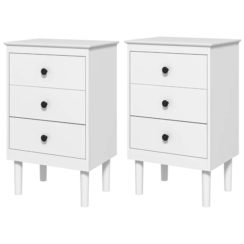 Two White Bedside Tables with 3 Drawers – Contemporary Bedroom Furniture