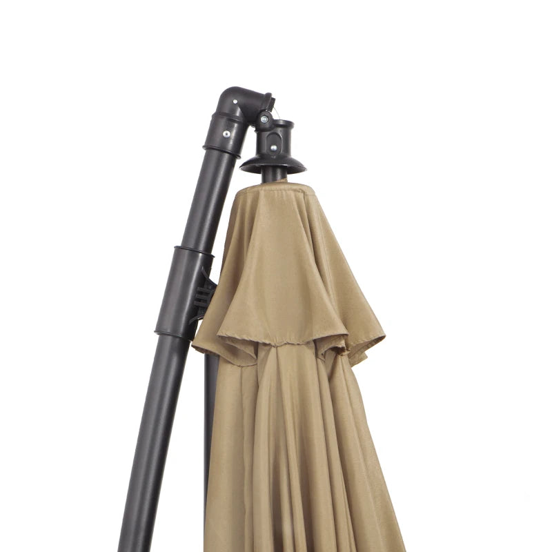 Khaki 3m Cantilever Umbrella with 18 Ribs & Vents, Adjustable Angle for Patio