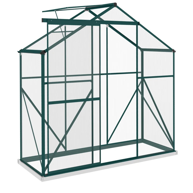 Walk-In Polycarbonate Greenhouse with Sliding Door, Window, Rain Gutter, and Foundation Frame – 6x2.5ft