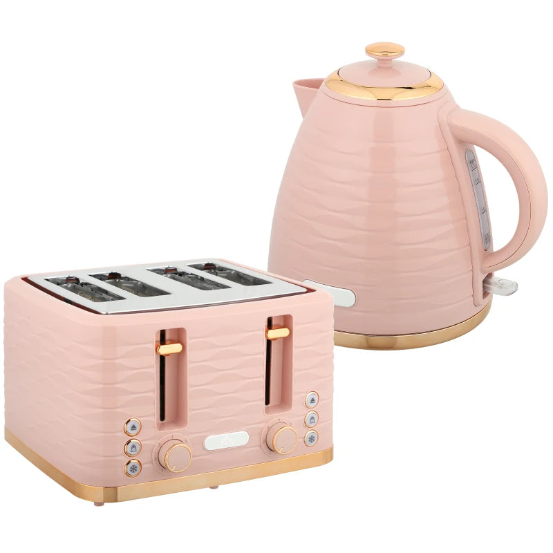 1.7L Kettle & 4-Slice Toaster Set with Crumb Tray – Light Pink
