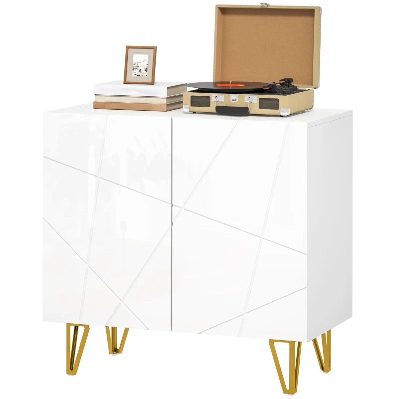 Luxe Modern Sideboard, White High Gloss Finish & Hairpin Legs